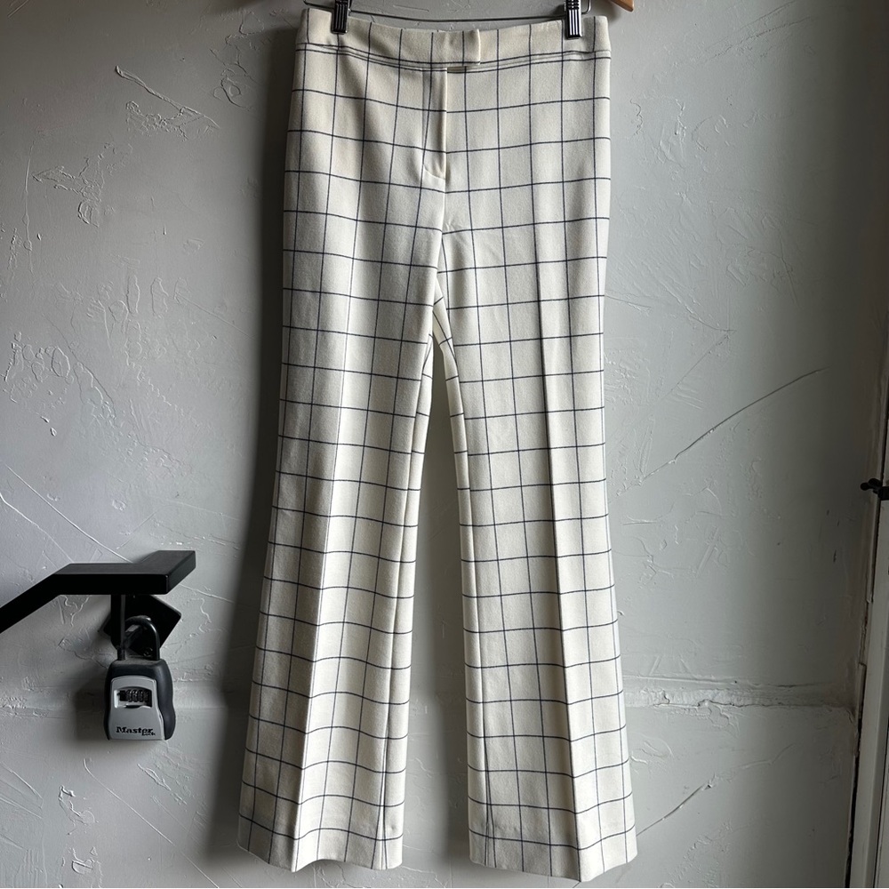 Derek Lamb 10 Crosby Ivory & Blue Plaid High Rise Straight Leg Trousers Sz 4 - Picture 2 of 12